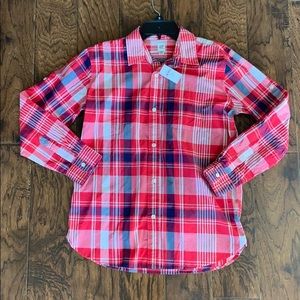 Worn Once 14-16 Husky GAP Boys Button Down Red Plaid Shirt Cotton Athletic XXL